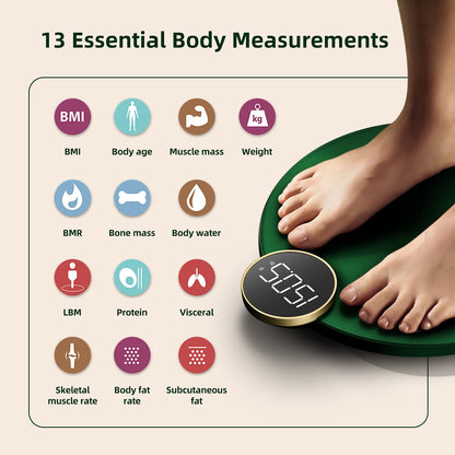 Smart Scale for Body Weight Digital Bathroom Scales for Body Fat Weighing Scale for Fitness Tracking with App High Accurate Body Composition Monitor with BMI Bluetooth, Green